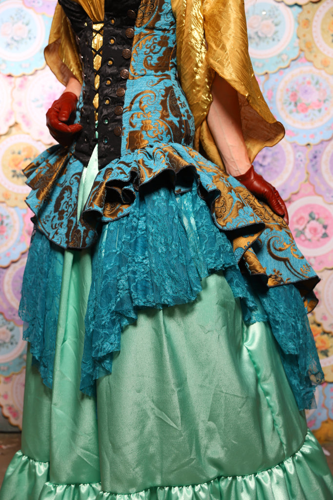 11. Deluxe 2-Tier Peplum Ruffle in Turquoise & Bronze Medallion with Teal Lace - The Minerally Mine Collection