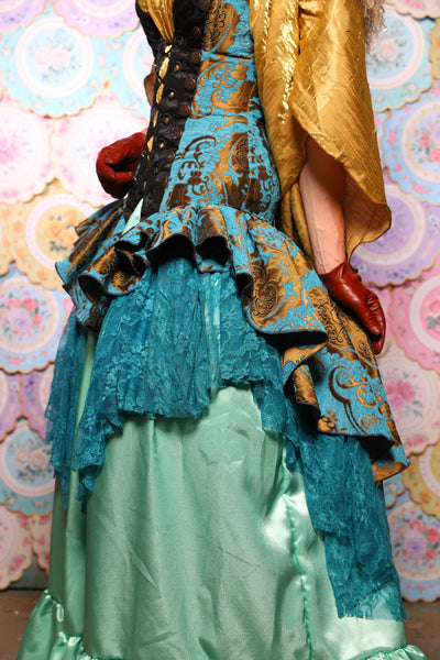 11. Deluxe 2-Tier Peplum Ruffle in Turquoise & Bronze Medallion with Teal Lace - The Minerally Mine Collection