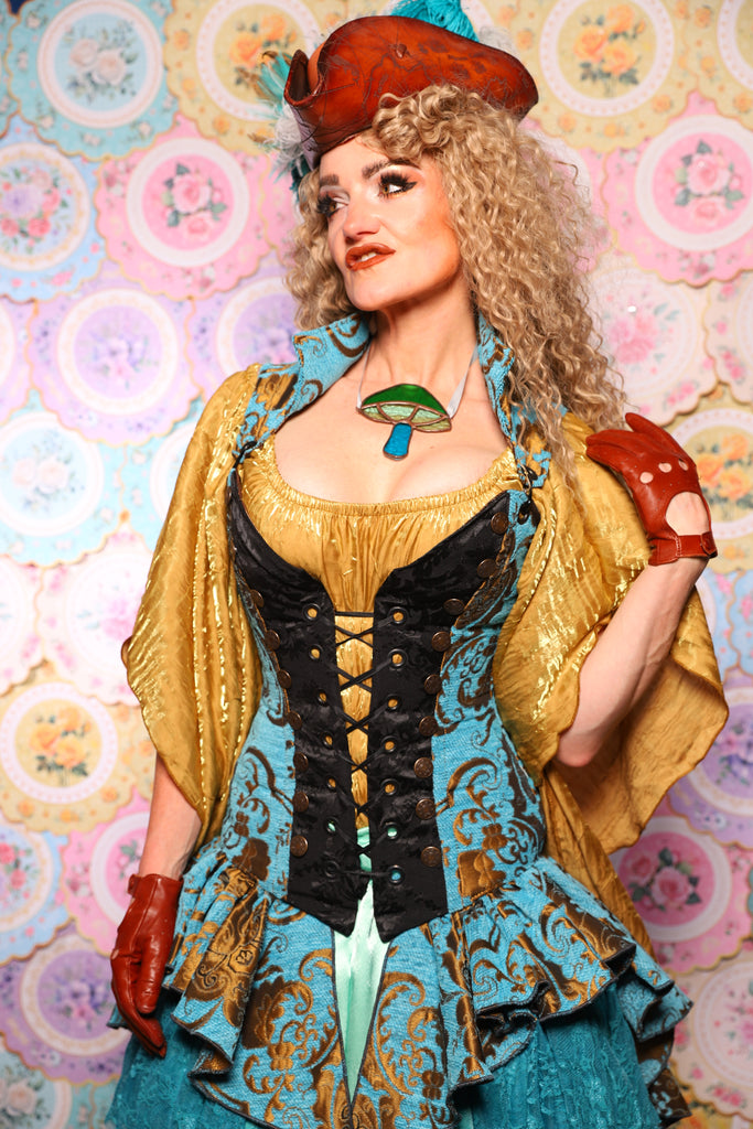 02. Buccaneer Corset in Turquoise & Bronze Medallion - The Minerally Mine Collection