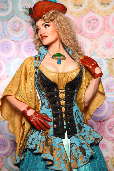02. Buccaneer Corset in Turquoise & Bronze Medallion - The Minerally Mine Collection