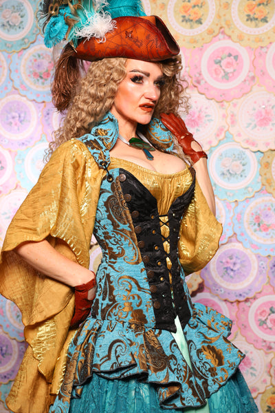 02. Buccaneer Corset in Turquoise & Bronze Medallion - The Minerally Mine Collection
