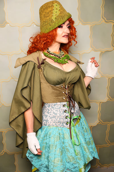08. Cropped Elf Corset in Cornichon Velvet - The Brine for Bunny Collection