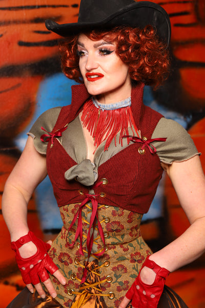 Cropped Overbust in Rodeo Red Corduroy *PLEASE order by BUST Measurement, NOT waist!* - The Tumbleweed Collection