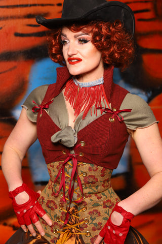 Cropped Overbust in Rodeo Red Corduroy *PLEASE order by BUST Measurement, NOT waist!* - The Tumbleweed Collection