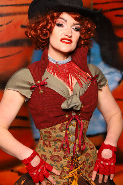 Cropped Overbust in Rodeo Red Corduroy *PLEASE order by BUST Measurement, NOT waist!* - The Tumbleweed Collection