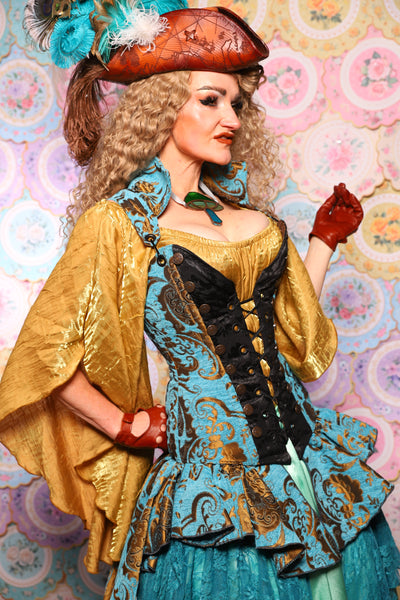02. Buccaneer Corset in Turquoise & Bronze Medallion - The Minerally Mine Collection