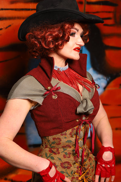 Cropped Overbust in Rodeo Red Corduroy *PLEASE order by BUST Measurement, NOT waist!* - The Tumbleweed Collection