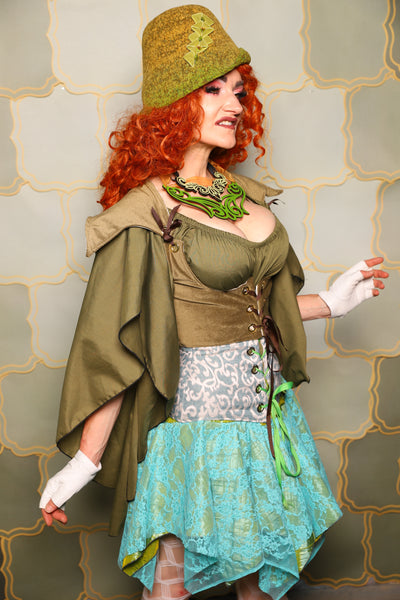 08. Cropped Elf Corset in Cornichon Velvet - The Brine for Bunny Collection