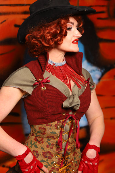 Cropped Overbust in Rodeo Red Corduroy *PLEASE order by BUST Measurement, NOT waist!* - The Tumbleweed Collection