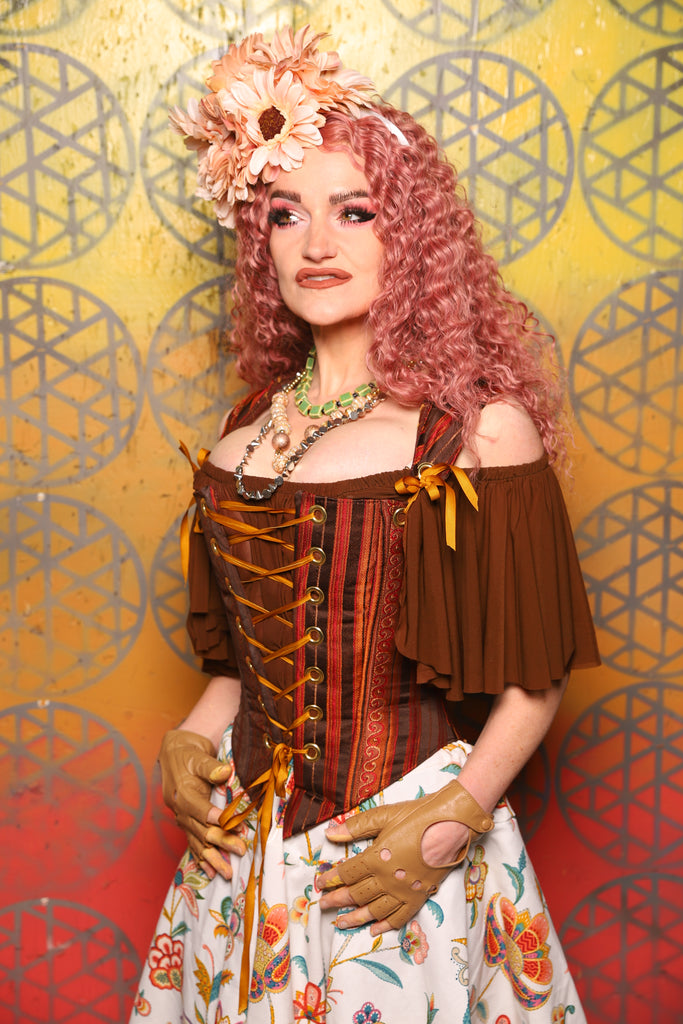 Elizabeth Corset in Rust & Rum Stripe