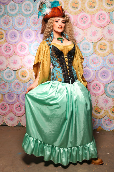 40. Tulip Skirt w/ruffle in Mint Frosting Shiny Satin  - The Minerally Mine Collection