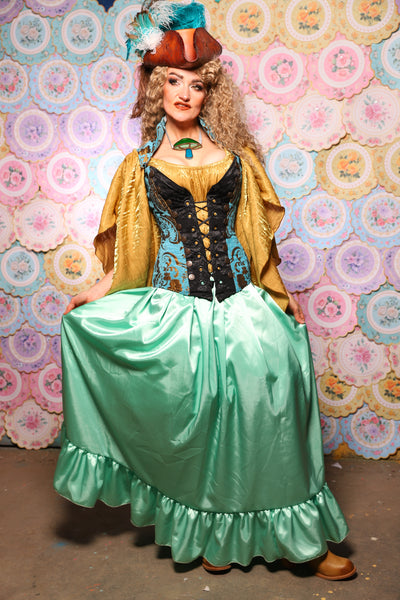 40. Tulip Skirt w/ruffle in Mint Frosting Shiny Satin  - The Minerally Mine Collection