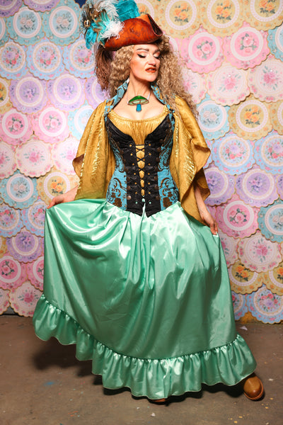 40. Tulip Skirt w/ruffle in Mint Frosting Shiny Satin  - The Minerally Mine Collection