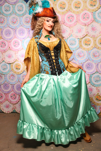 40. Tulip Skirt w/ruffle in Mint Frosting Shiny Satin  - The Minerally Mine Collection