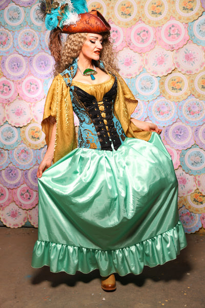 40. Tulip Skirt w/ruffle in Mint Frosting Shiny Satin  - The Minerally Mine Collection