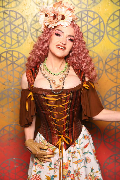 Elizabeth Corset in Rust & Rum Stripe -  Bonfires, Blessings, and Blooms Collection