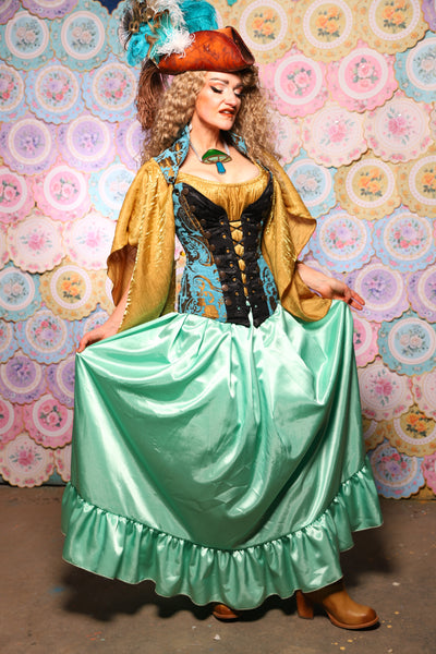 40. Tulip Skirt w/ruffle in Mint Frosting Shiny Satin  - The Minerally Mine Collection