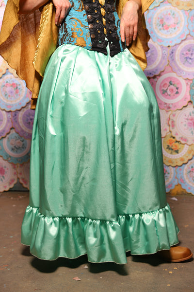 40. Tulip Skirt w/ruffle in Mint Frosting Shiny Satin  - The Minerally Mine Collection