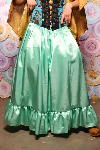 40. Tulip Skirt w/ruffle in Mint Frosting Shiny Satin  - The Minerally Mine Collection