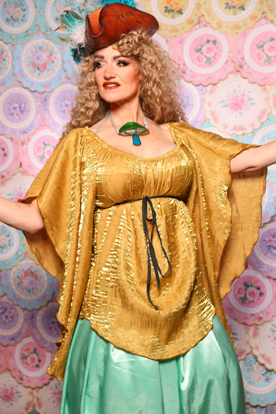 03. Classic Blouse w/waterfall sleeves in Iridescent Flaxen Gold - The Minerally Mine Collection