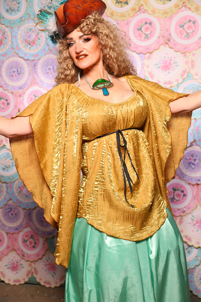 03. Classic Blouse w/waterfall sleeves in Iridescent Flaxen Gold - The Minerally Mine Collection