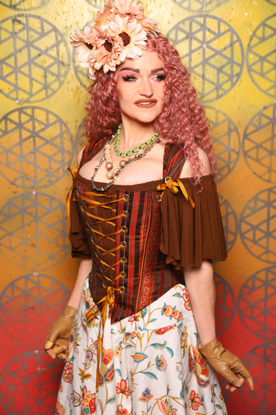 Elizabeth Corset in Rust & Rum Stripe -  Bonfires, Blessings, and Blooms Collection