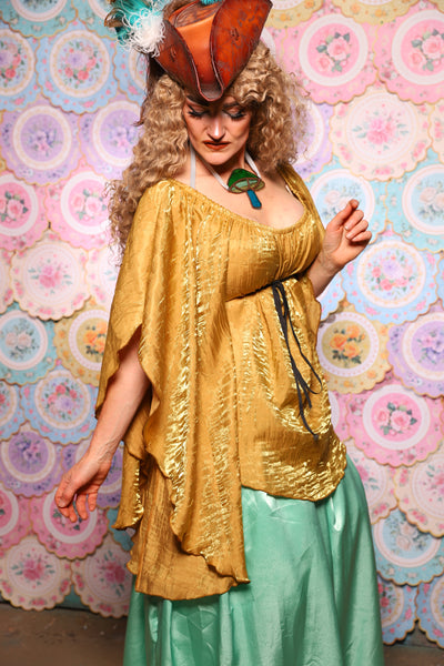 03. Classic Blouse w/waterfall sleeves in Iridescent Flaxen Gold - The Minerally Mine Collection