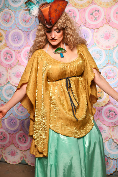 03. Classic Blouse w/waterfall sleeves in Iridescent Flaxen Gold - The Minerally Mine Collection