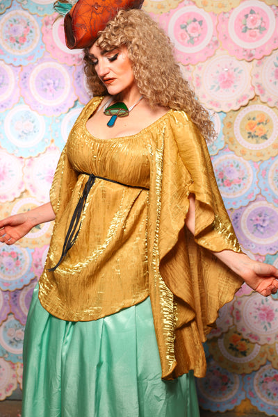 03. Classic Blouse w/waterfall sleeves in Iridescent Flaxen Gold - The Minerally Mine Collection