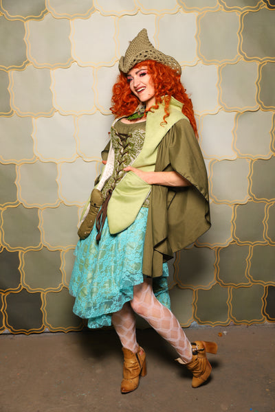 18. Double Layer Mini Crescent Skirt in Mermaid Pintuck with Turquoise Stretch Lace Overlay - The Brine for Bunny Collection