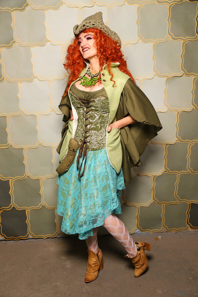 18. Double Layer Mini Crescent Skirt in Mermaid Pintuck with Turquoise Stretch Lace Overlay - The Brine for Bunny Collection