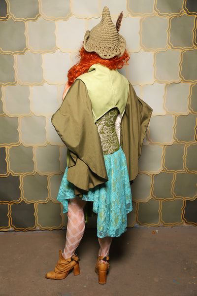 18. Double Layer Mini Crescent Skirt in Mermaid Pintuck with Turquoise Stretch Lace Overlay - The Brine for Bunny Collection