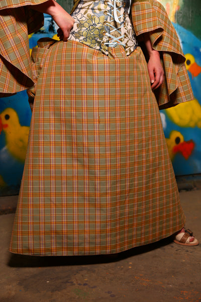 Full Length Chandelier Bustle Skirt in Afternoon Plaid Cotton Drapery - Quack & Splash Collection