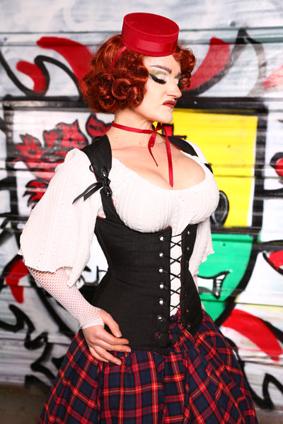 Greta Corset in Solid Black Upholstery-"Outlandish Dreams" Collection #20