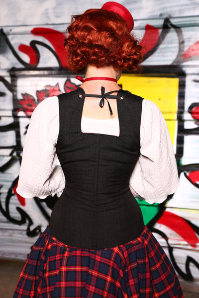 Greta Corset in Solid Black Upholstery-"Outlandish Dreams" Collection #20