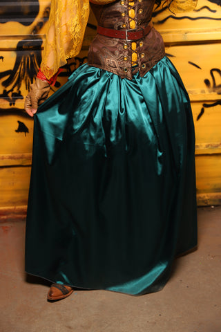 20. Tulip Skirt w/ruffle and pocket in Emerald Satin - THE SWASHBUCKLERS: PART 2