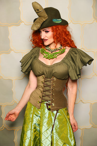 34. Petite Wench Corset in Cornichon Velvet - The Brine for Bunny Collection