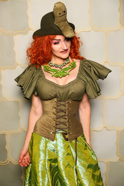 34. Petite Wench Corset in Cornichon Velvet - The Brine for Bunny Collection