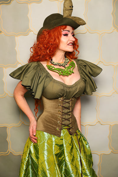 34. Petite Wench Corset in Cornichon Velvet - The Brine for Bunny Collection