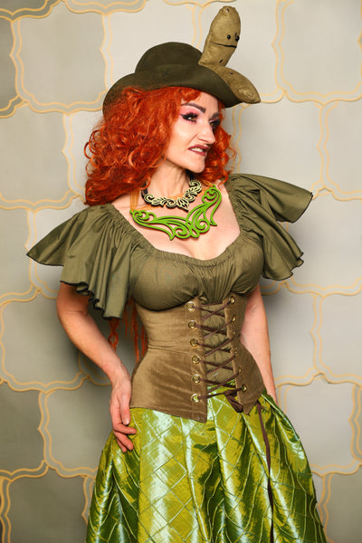 34. Petite Wench Corset in Cornichon Velvet - The Brine for Bunny Collection