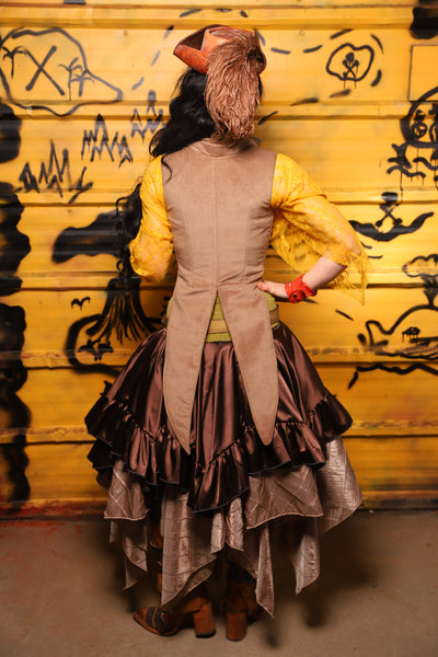 Tailed Cropped Overbust in Tan Sand Velvet -  THE SWASHBUCKLERS: PART 1