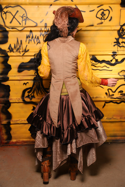 Tailed Cropped Overbust in Tan Sand Velvet -  THE SWASHBUCKLERS: PART 1