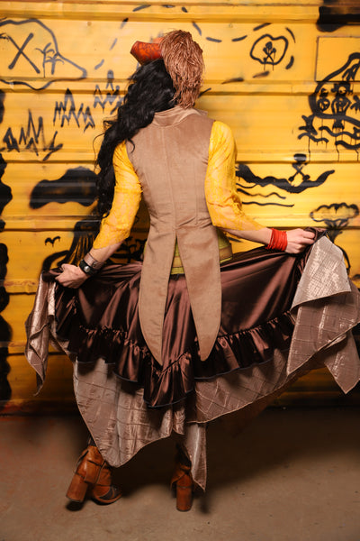 Tailed Cropped Overbust in Tan Sand Velvet -  THE SWASHBUCKLERS: PART 1