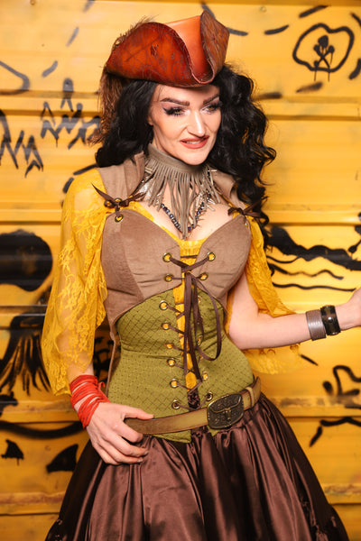 Tailed Cropped Overbust in Tan Sand Velvet -  THE SWASHBUCKLERS: PART 1