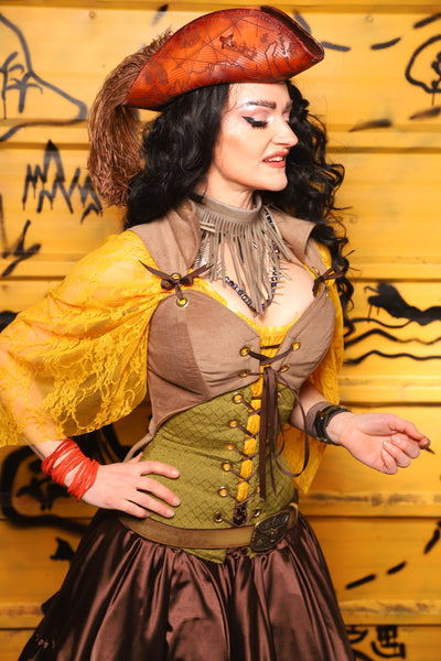 Tailed Cropped Overbust in Tan Sand Velvet -  THE SWASHBUCKLERS: PART 1