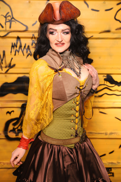 Tailed Cropped Overbust in Tan Sand Velvet -  THE SWASHBUCKLERS: PART 1