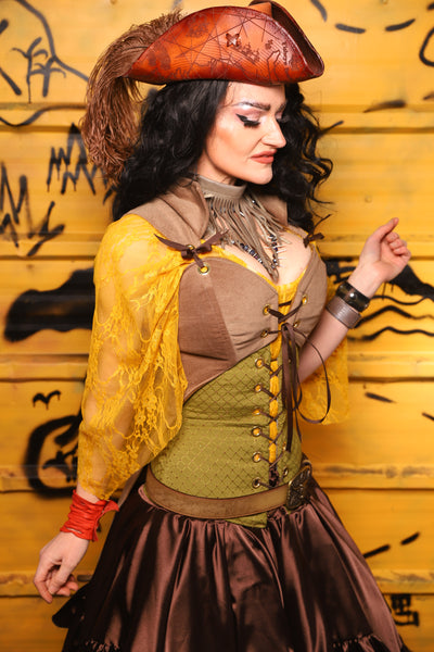 Tailed Cropped Overbust in Tan Sand Velvet -  THE SWASHBUCKLERS: PART 1