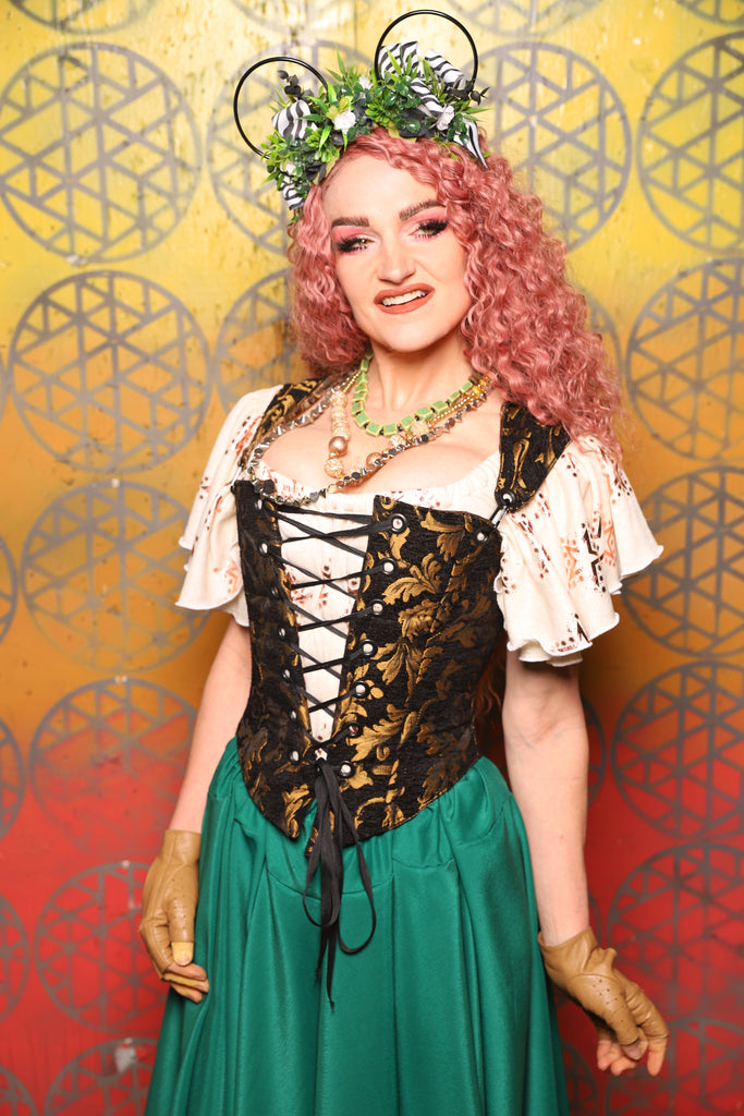 12. Elizabeth Corset in Black & Gold Vine