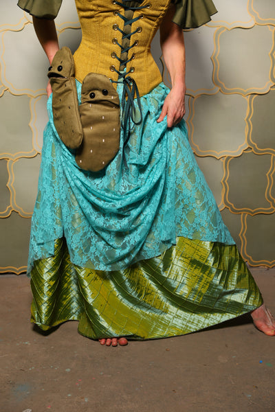 20. Double Layer Tulip Skirt in Mermaid Pintuck with Turquoise Stretch Lace Overlay - The Brine for Bunny Collection