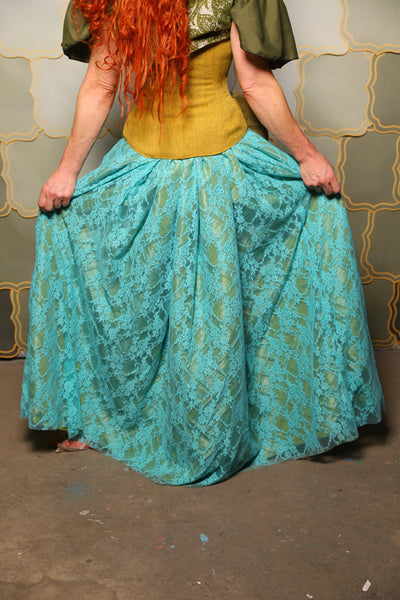 20. Double Layer Tulip Skirt in Mermaid Pintuck with Turquoise Stretch Lace Overlay - The Brine for Bunny Collection